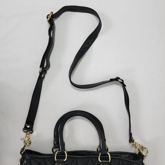 Rebecca Minkhoff Large Black Leather & Fabric Purse Bag Gold tone screw studs - Picture 3 of 16